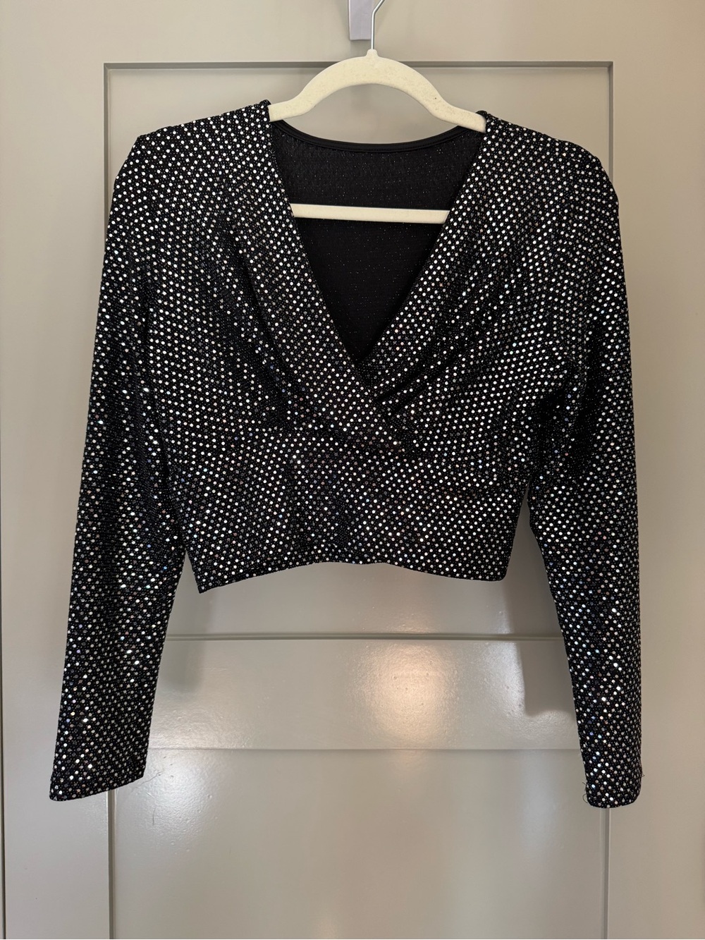 Black Sparkle Wrap Crop Top - Women